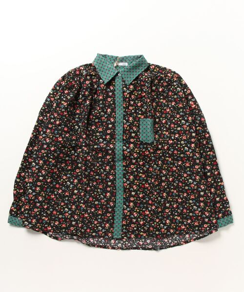 sandy（サンディー）の「sandy/起毛花柄ｘプリントブラウス（シャツ/ブラウス・レディース・グリーン/ネイビー/ベージュ・FREE）」の3枚目の写真