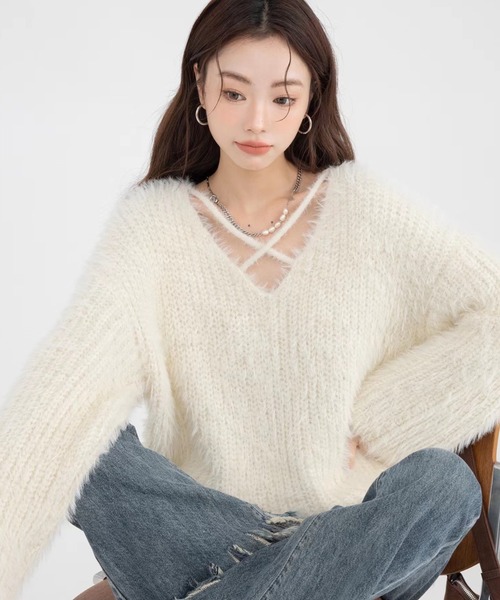 美品✨ルルウィルビー クルーネックシャギーニット 美品✨ルルウィルビー クルーネックシャギーニット