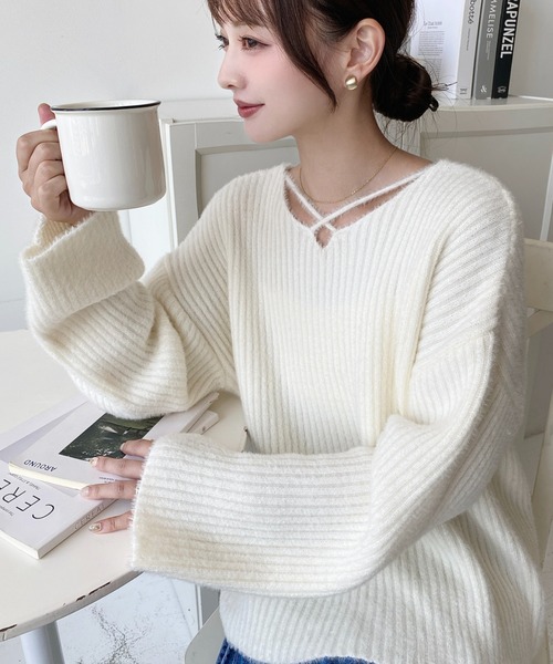Loulou Studio ルルスタジオ ニット・セーター XS 白 【古着】【中古】【送料無料】 LOULOU select（ルルセレクト）の「クロスネックシャギーニットプル