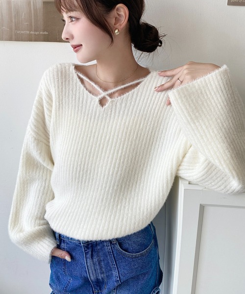 取引中極美品✨ ルル ウィルビー Vネック シャギー ニット 長袖 セーター M LOULOU select（ルルセレクト）の「クロスネックシャギーニットプル