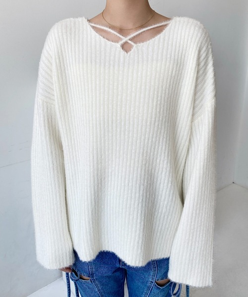 LOULOU select（ルルセレクト）の「クロスネックシャギーニットプル