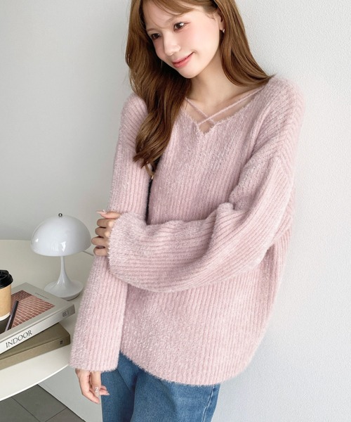 LOULOU select（ルルセレクト）の「クロスネックシャギーニットプルオーバー（ニット/セーター・レディース・ブラック/ベージュ/オフホワイト/アイボリー/チャコールグレー/ピンク/グレイッシュベージュ/ブラウン・M/L）」の11枚目の写真