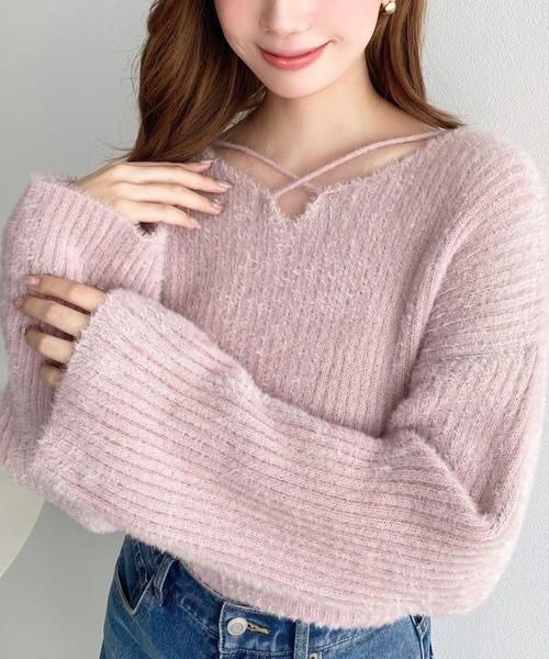 LOULOU select（ルルセレクト）の「クロスネックシャギーニットプルオーバー（ニット/セーター・レディース・ブラック/ベージュ/オフホワイト/アイボリー/チャコールグレー/ピンク/グレイッシュベージュ/ブラウン・M/L）」の12枚目の写真