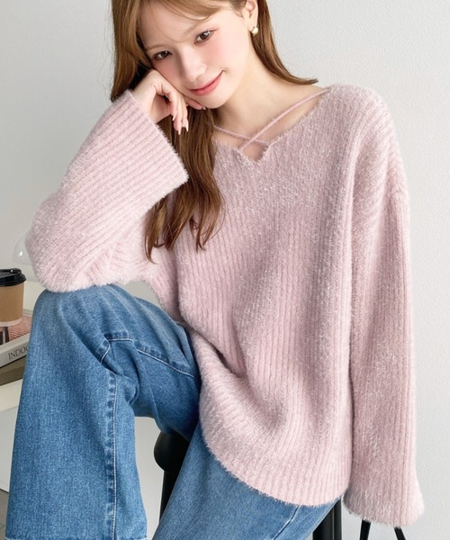 LOULOU select（ルルセレクト）の「クロスネックシャギーニットプルオーバー（ニット/セーター・レディース・ブラック/ベージュ/オフホワイト/アイボリー/チャコールグレー/ピンク/グレイッシュベージュ/ブラウン・M/L）」の10枚目の写真