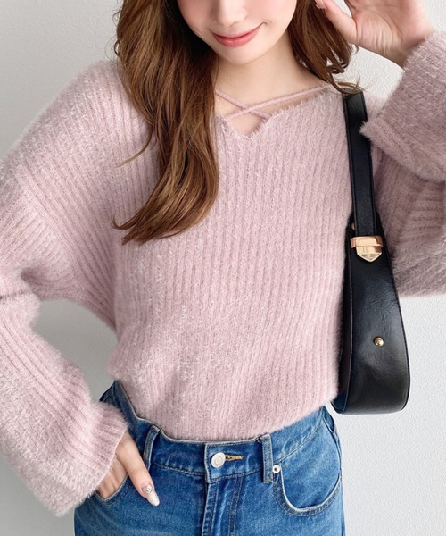 LOULOU select（ルルセレクト）の「クロスネックシャギーニットプルオーバー（ニット/セーター・レディース・ブラック/ベージュ/オフホワイト/アイボリー/チャコールグレー/ピンク/グレイッシュベージュ/ブラウン・M/L）」の13枚目の写真