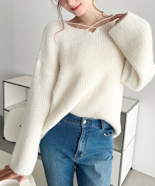 LOULOU select（ルルセレクト）の「クロスネックシャギーニットプルオーバー（ニット/セーター・レディース・ブラック/ベージュ/オフホワイト/アイボリー/チャコールグレー/ピンク/グレイッシュベージュ/ブラウン・M/L）」の17枚目の写真