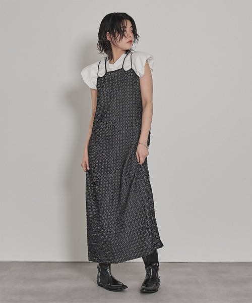 miette(ミエット)の「ふくれジャガードダブルストラップワンピース(ワンピース・レディース・ライトグリーン/ブラック/ライトブルー・FREE)」の1枚目の写真