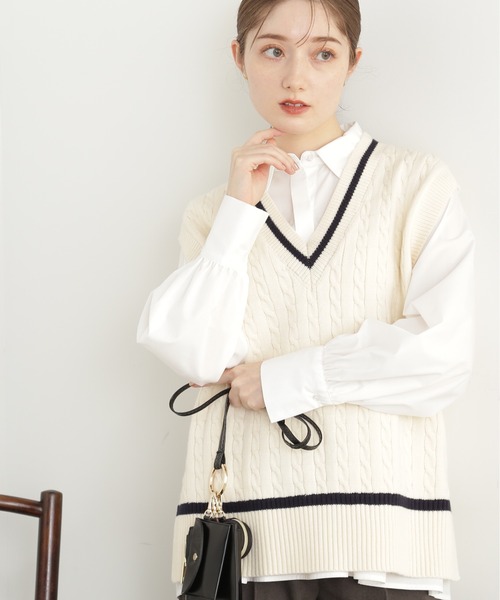 N.（N. Natural Beauty Basic）（エヌエヌナチュラルビューティーベーシック）の「◆ケーブルニットベスト（ベスト・レディース・ブラック/グレー/オフホワイト・MEDIUM）」の14枚目の写真