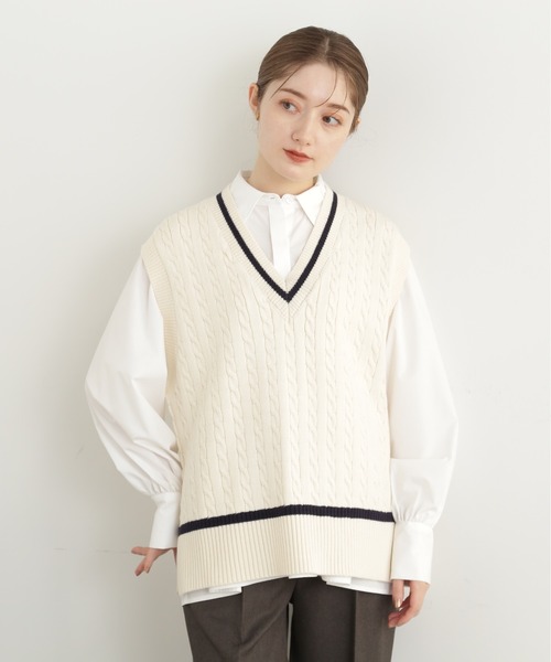 N.（N. Natural Beauty Basic）（エヌエヌナチュラルビューティーベーシック）の「◆ケーブルニットベスト（ベスト・レディース・ブラック/グレー/オフホワイト・MEDIUM）」の20枚目の写真