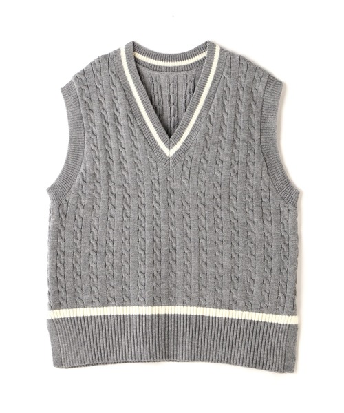 N.（N. Natural Beauty Basic）（エヌエヌナチュラルビューティーベーシック）の「◆ケーブルニットベスト（ベスト・レディース・ブラック/グレー/オフホワイト・MEDIUM）」の5枚目の写真