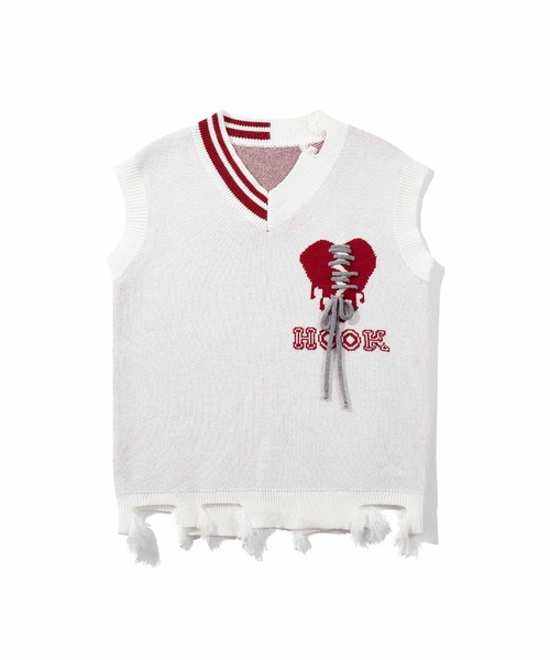 HOOK(フック)の「HOOK -original- 傷だらけのアシンメトリーニットベスト(ベスト・メンズ・ホワイト/ブラック/ホワイト系その他・M/L/XL)」の11枚目の写真