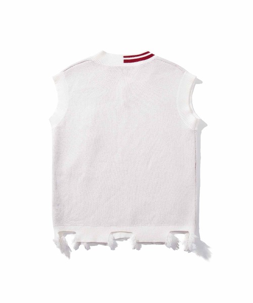 HOOK(フック)の「HOOK -original- 傷だらけのアシンメトリーニットベスト(ベスト・メンズ・ホワイト/ブラック/ホワイト系その他・M/L/XL)」の12枚目の写真