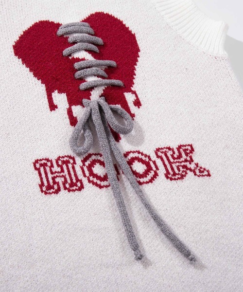 HOOK(フック)の「HOOK -original- 傷だらけのアシンメトリーニットベスト(ベスト・メンズ・ホワイト/ブラック/ホワイト系その他・M/L/XL)」の5枚目の写真