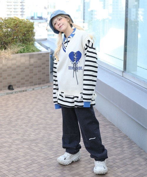 HOOK(フック)の「HOOK -original- 傷だらけのアシンメトリーニットベスト(ベスト・メンズ・ホワイト/ブラック/ホワイト系その他・M/L/XL)」の20枚目の写真