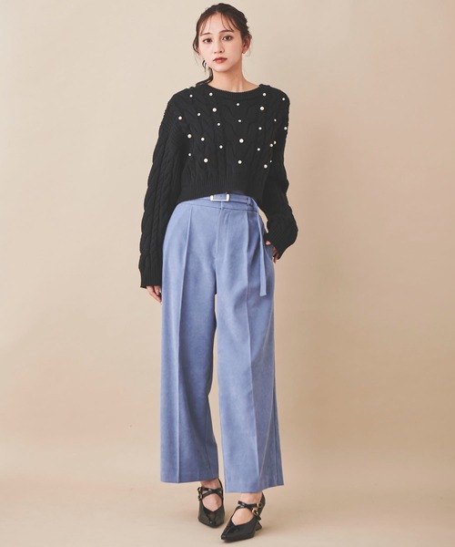 31 Sons de mode（トランテアン　ソン　ドゥ　モード）の「パール付きケーブルニット（ニット/セーター・レディース・ライトグレー/オフホワイト/ブラック/ブルー・36）」の8枚目の写真