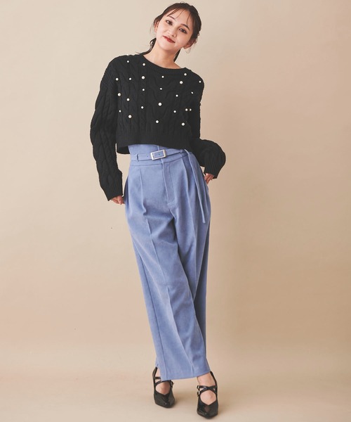 31 Sons de mode（トランテアン　ソン　ドゥ　モード）の「パール付きケーブルニット（ニット/セーター・レディース・ライトグレー/オフホワイト/ブラック/ブルー・36）」の10枚目の写真