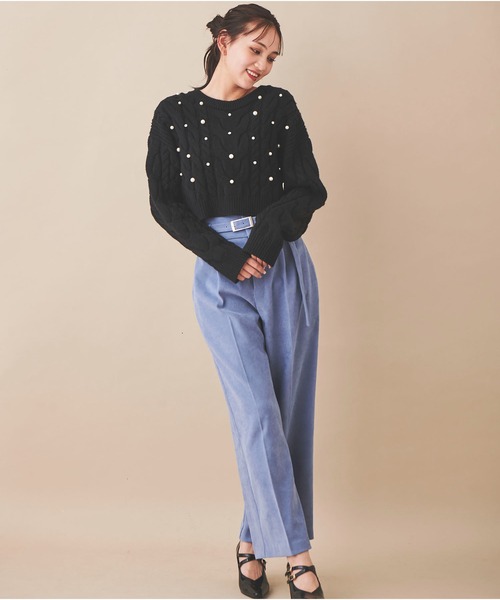 31 Sons de mode（トランテアン　ソン　ドゥ　モード）の「パール付きケーブルニット（ニット/セーター・レディース・ライトグレー/オフホワイト/ブラック/ブルー・36）」の11枚目の写真