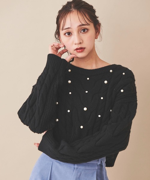 31 Sons de mode（トランテアン　ソン　ドゥ　モード）の「パール付きケーブルニット（ニット/セーター・レディース・ライトグレー/オフホワイト/ブラック/ブルー・36）」の6枚目の写真