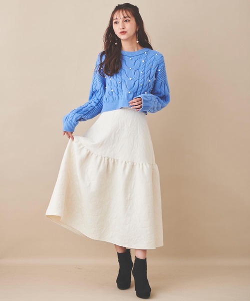 31 Sons de mode（トランテアン　ソン　ドゥ　モード）の「パール付きケーブルニット（ニット/セーター・レディース・ライトグレー/オフホワイト/ブラック/ブルー・36）」の15枚目の写真