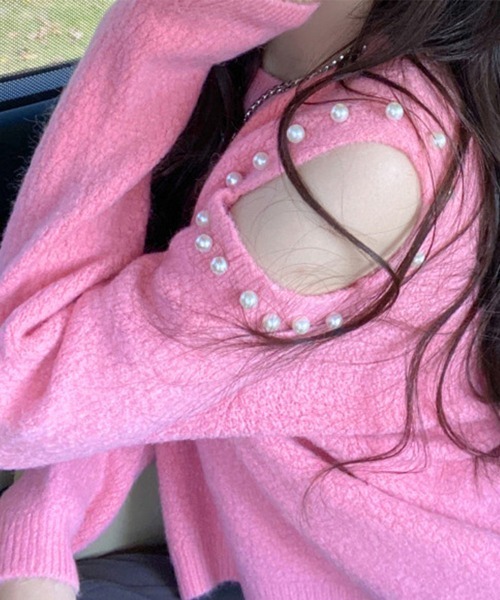 Miniministore（ミニミニストア）の「ニットトップス 肩出し ニットソー 長袖（ニット/セーター・レディース・ピンク/イエロー/ワインレッド/オフホワイト・フリー）」の11枚目の写真