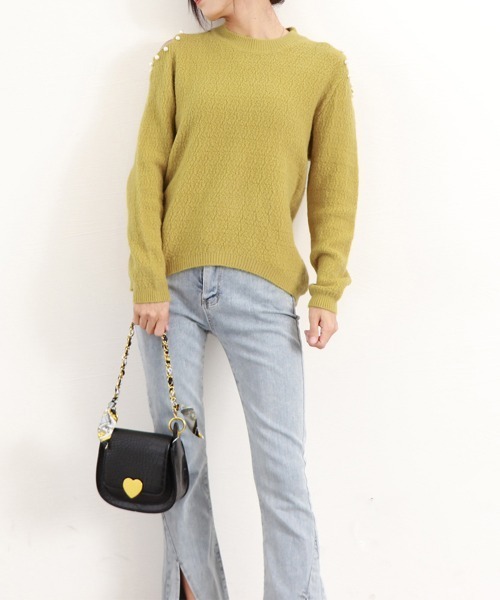 Miniministore（ミニミニストア）の「ニットトップス 肩出し ニットソー 長袖（ニット/セーター・レディース・ピンク/イエロー/ワインレッド/オフホワイト・フリー）」の13枚目の写真