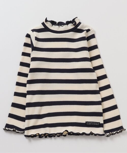 BREEZE(ブリーズ)の「ボーダーリブロンT(Tシャツ/カットソー・キッズ・ブラック/グリーン/ライム/ピンク・110/80/140/100/90/120/130)」の1枚目の写真