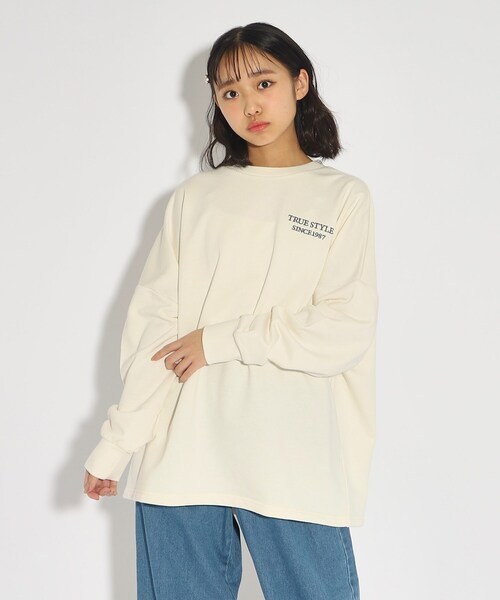 PINK-latte(ピンクラテ)の「◆バックグラフィックチュニックプルオーバー(Tシャツ/カットソー・キッズ・アイボリー/グリーン系・15 /16/14)」の11枚目の写真