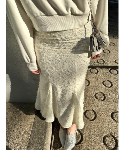 rienda（リエンダ）の「カットジャガードマーメイドスカート（スカート・レディース・アイボリー/ピンク/ブラック/ネイビー・SMALL/MEDIUM）」の9枚目の写真
