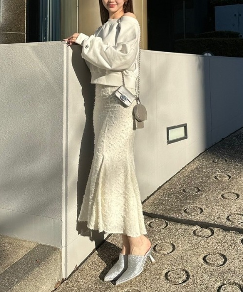 rienda（リエンダ）の「カットジャガードマーメイドスカート（スカート・レディース・アイボリー/ピンク/ブラック/ネイビー・SMALL/MEDIUM）」の6枚目の写真