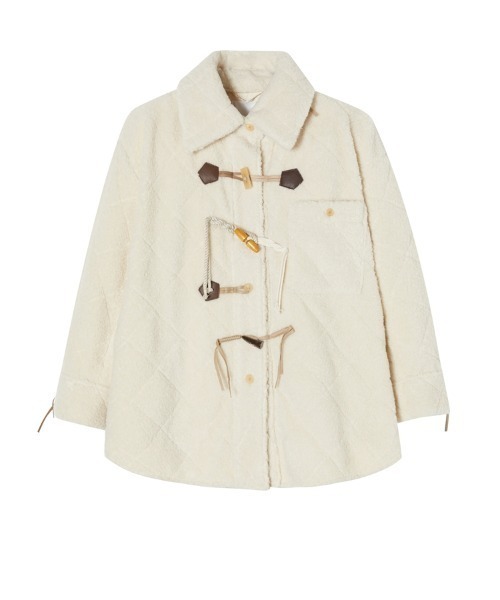 JNBY(ジェーエヌビーワイ)の「Diamond-shaped Embossed Wool-blend Duffle Jacket(ダッフルコート・レディース・ホワイト/ブラック・40/38/36)」の3枚目の写真