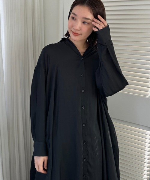 雑誌掲載モデル♡プラージュ コットンギャザーシャツワンピース 入手困難 セール】サテンバックギャザーシャツワンピース（ワンピース