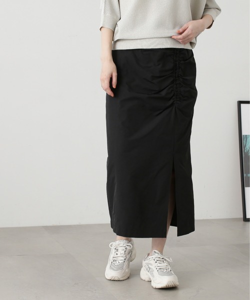 N.（N. Natural Beauty Basic）（エヌエヌナチュラルビューティーベーシック）の「◆サイドギャザーロングスカート（スカート・レディース・ブラック/ブラウン系その他・MEDIUM）」の4枚目の写真