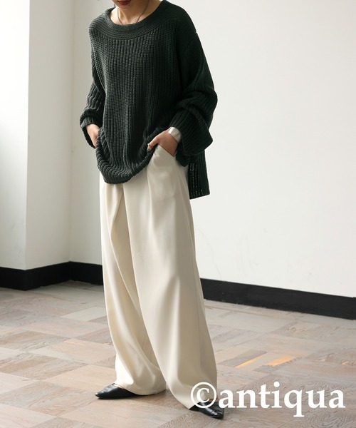 antiqua(アンティカ)の「ざっくりルーズニット(ニット/セーター・レディース・チャコールグレー/ベージュ・ONESIZE)」の3枚目の写真