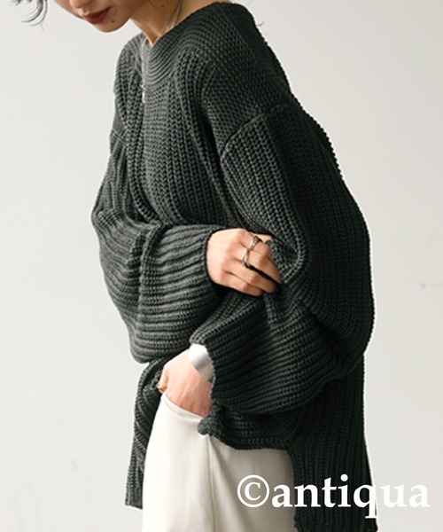 antiqua(アンティカ)の「ざっくりルーズニット(ニット/セーター・レディース・チャコールグレー/ベージュ・ONESIZE)」の4枚目の写真