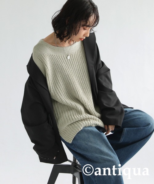 antiqua(アンティカ)の「ざっくりルーズニット(ニット/セーター・レディース・チャコールグレー/ベージュ・ONESIZE)」の14枚目の写真