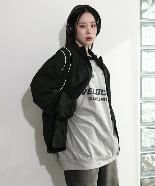 VALLAD ナイロンジャケット IO着用 ナイロンジャケット ユニセックスで着れるオーバーサイズ 切替