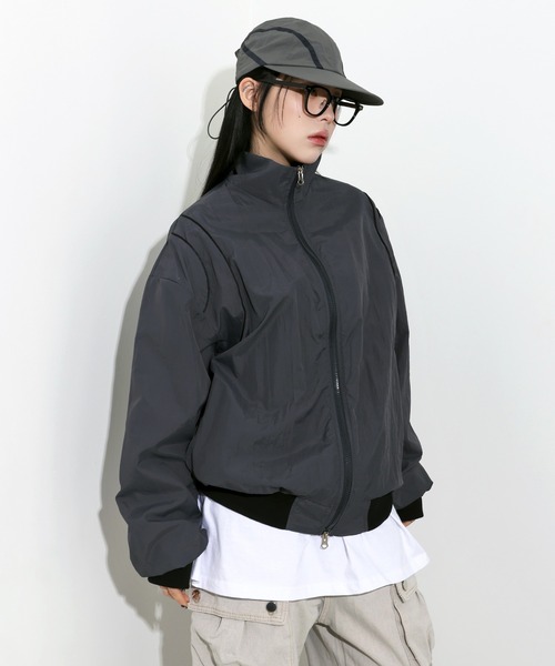 UNISEX][春秋大活躍アイテム]ナイロン配色ラインウィンドブレーカー