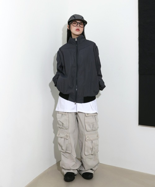 UNISEX][春秋大活躍アイテム]ナイロン配色ラインウィンドブレーカー