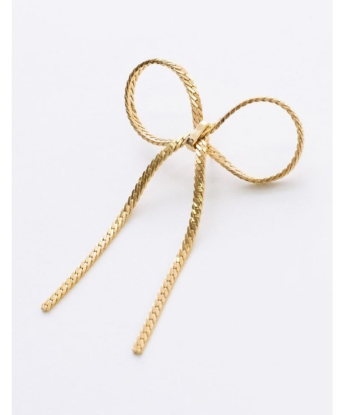 Re:EDIT（リエディ）の「[2024SS COLLECTION][MEISM by Re:EDIT]チェーンリボンシェイプピアス（ピアス（両耳用）・レディース・シルバー/ゴールド・FREE）」の5枚目の写真