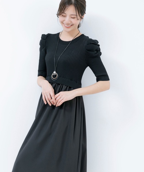 【セール】5分袖リブニットドッキングワンピース（ワンピース）｜Jayro（ジャイロ）