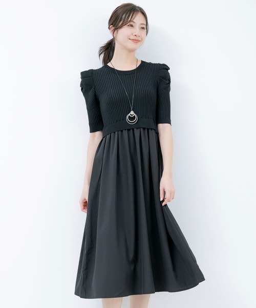 【セール】5分袖リブニットドッキングワンピース（ワンピース）｜Jayro（ジャイロ）