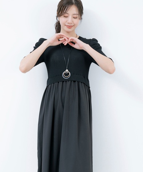 【セール】5分袖リブニットドッキングワンピース（ワンピース）｜Jayro（ジャイロ）