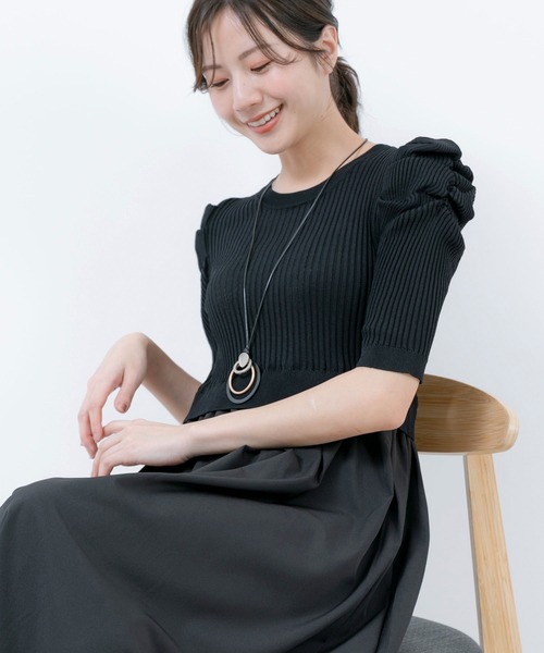 【セール】5分袖リブニットドッキングワンピース（ワンピース）｜Jayro（ジャイロ）