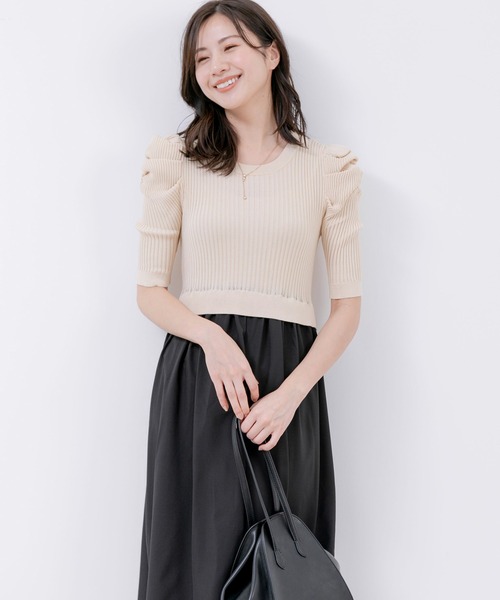 【セール】5分袖リブニットドッキングワンピース（ワンピース）｜Jayro（ジャイロ）