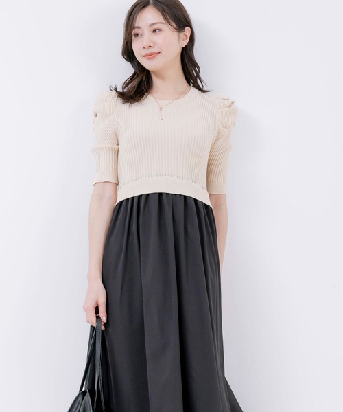 【セール】5分袖リブニットドッキングワンピース（ワンピース）｜Jayro（ジャイロ）