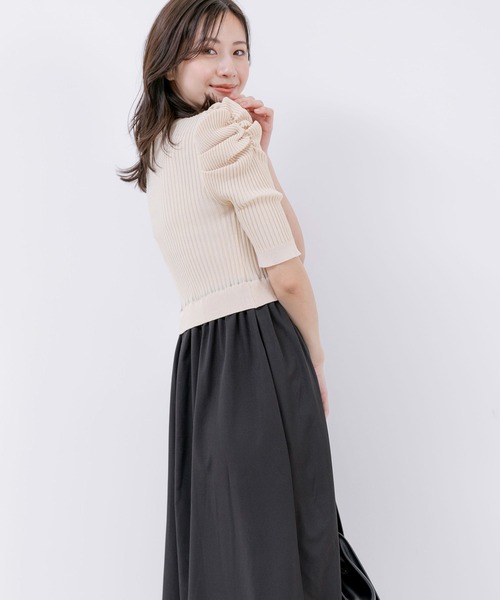 【セール】5分袖リブニットドッキングワンピース（ワンピース）｜Jayro（ジャイロ）