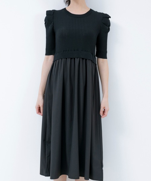 【セール】5分袖リブニットドッキングワンピース（ワンピース）｜Jayro（ジャイロ）