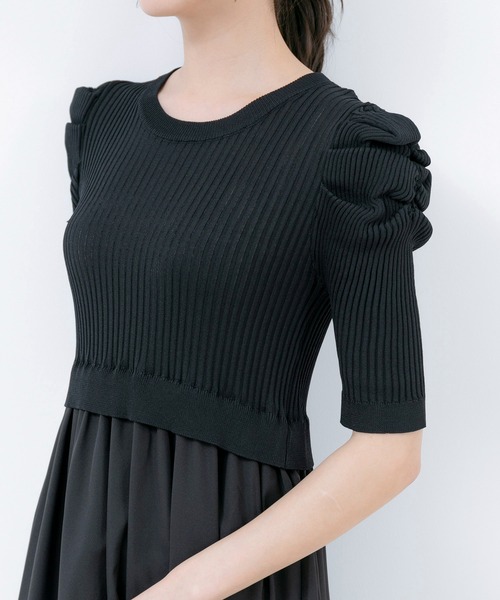 【セール】5分袖リブニットドッキングワンピース（ワンピース）｜Jayro（ジャイロ）