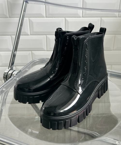 セール】ボリュームソールフロントジップレインブーツ（レイン
