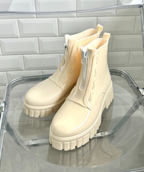 セール】ボリュームソールフロントジップレインブーツ（レイン